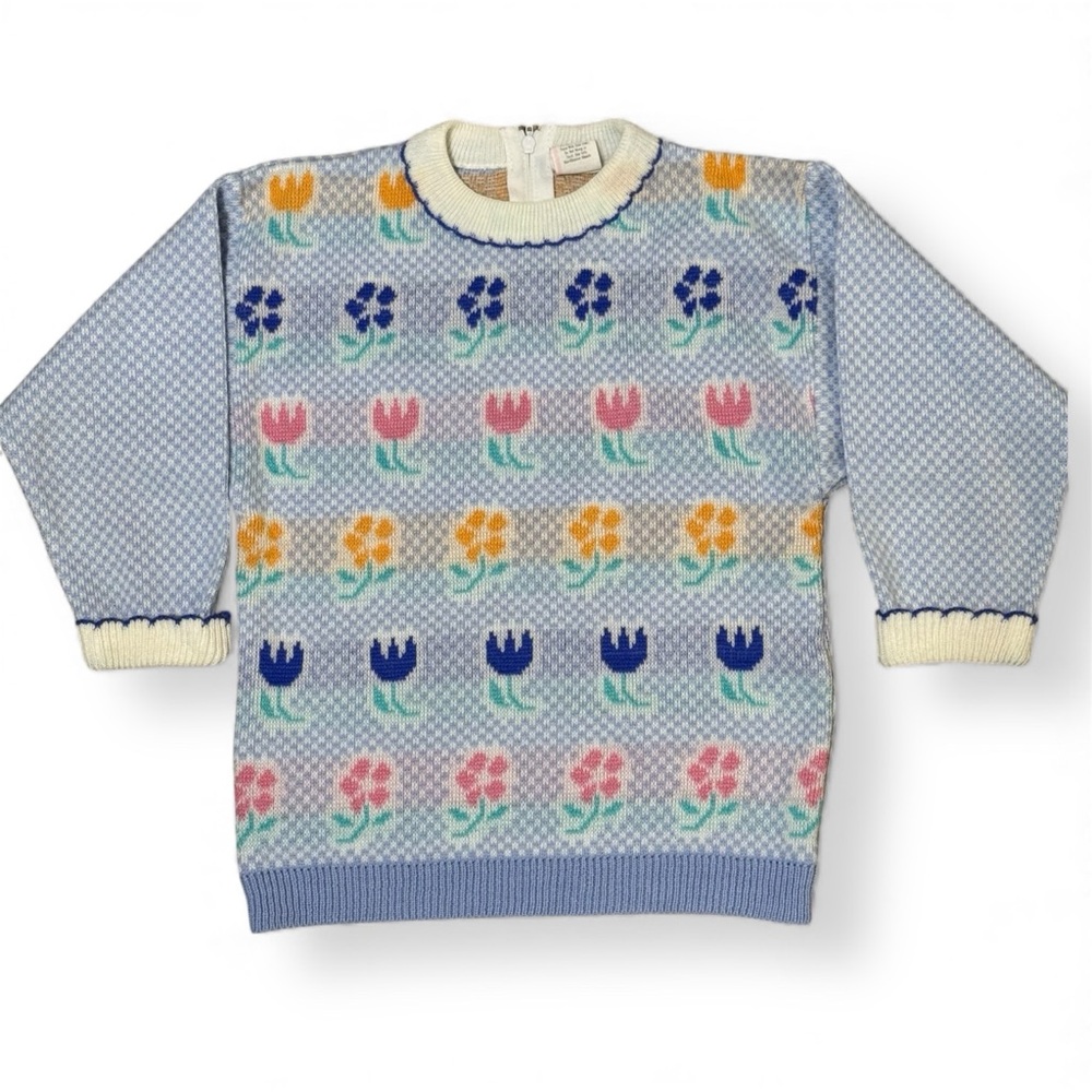 Vintage Floral Knit Pullover Sweater spring Easter Pastel 4T